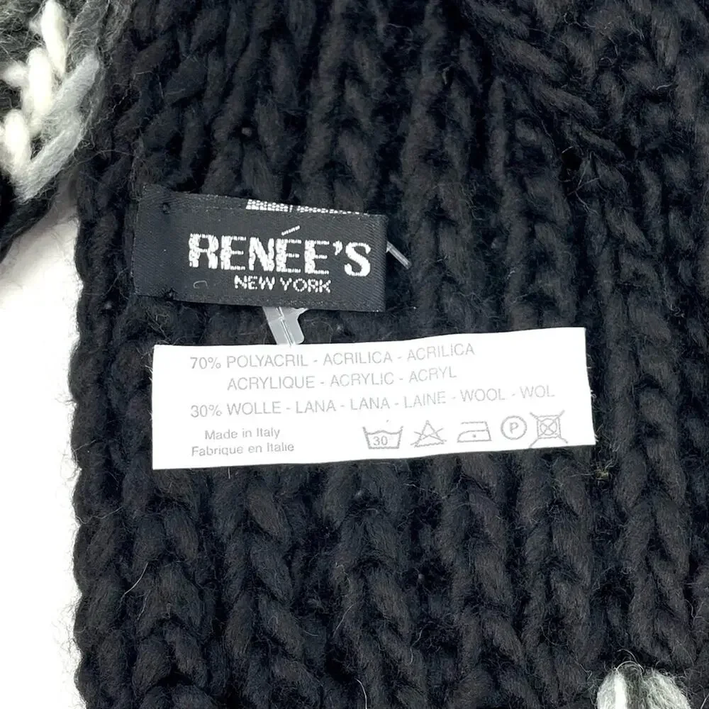 Renee's NYC Women's Soft Knit Wool Blend Scarf w/ Fringe in Black and White